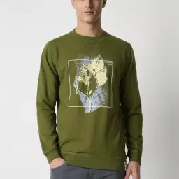 Peter England Green Cotton Slim Fit Printed Sweatshirt-picture-46