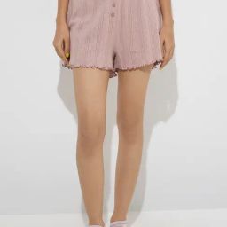 Superstar by Westside Dusty Pink Knitted High-Rise Cotton Shorts-image-60