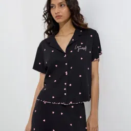 Superstar by Westside Black Heart Printed Cotton-Blend Shirt-image-66