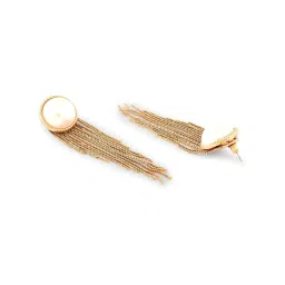 Zaveri Pearls Gold Tone Statement Pearl & Chain Fringe Classy Contemporary Drop Earring-ZPFK17629 image 3