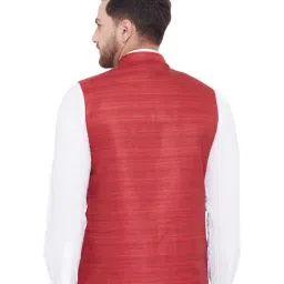 VASTRAMAY Red Regular Fit Self Pattern Nehru Jacket image 2