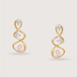 Mia by Tanishq Lively Twist 14k Gold Diamond & Pearl Stud Earrings for Women-image-72