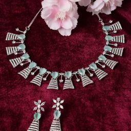 Zeneme Rhodium Plated AD Studded Jewellery Set-image-27