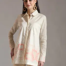 Yufta Off White Pure Cotton Embroidered Shirt-image-22