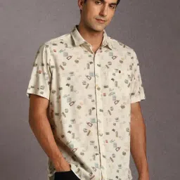 Louis Philippe Beige Slim Fit Graphic Casual Shirt-picture-24