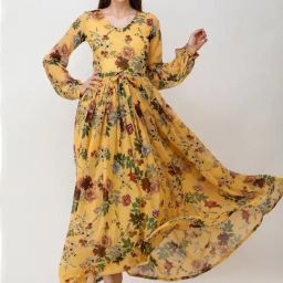 Scorpius Yellow Floral Print Maxi Dress-image-14