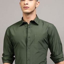HIGHLANDER Men Olive Solid Slim Fit Casual Shirt-image-25