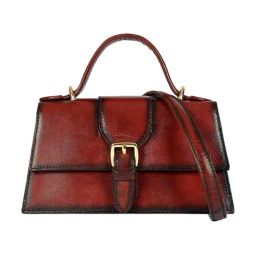 Eske Maroon Willow Textured Medium Leather Satchel-37