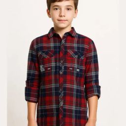 Cavio Boys Red Chequered Cotton Comfort Fit Shirt-8
