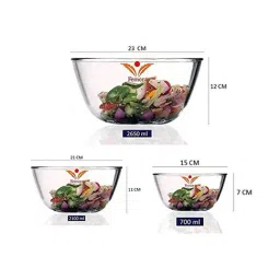 Femora Transparent Borosilicate Glass Mixing Bowls (2100 ml, 700 ml & 2650 ml) - Set of 3 image 4