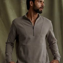 ANDAMEN Khaki Regular Fit Hign Neck Cotton Pullover-picture-20