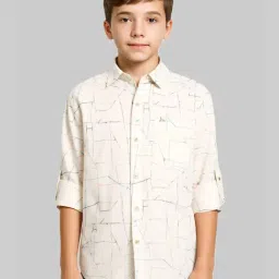 Cavio Boys Green & Cream Printed Cotton Comfort Fit Shirt-image-90