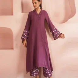 Autumnlane Purple Orja Jam Relaxed Fit Kurta Pant Set-picture-39