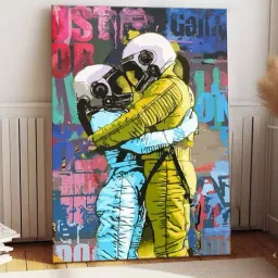 Art Street Lime & Blue Cotton Canvas Astronaut Couple In Love Graffiti Painting-picture-27