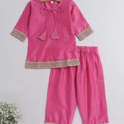 The Magic Wand Kids Pink Embroidered Kurta Set-image-25