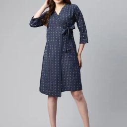 Cottinfab Navy Cotton Printed Wrap Dress-picture-30