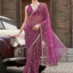 Tikhi Imli Pink Embroidered Saree with Unstitched Blouse-picture-23