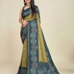SHANVIKA Green Printed Saree with Unstitched Blouse-picture-2