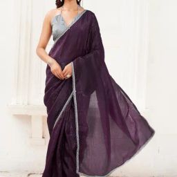 Tikhi Imli Purple Solid Saree with Unstitched Blouse-image-86