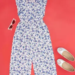 YU by Pantaloons Kids White & Blue Floral Print Jumpsuit-image-89