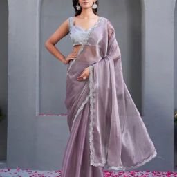 Tikhi Imli Mauve Solid Saree with Unstitched Blouse-image-12