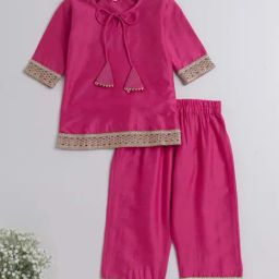 The Magic Wand Kids Fuchsia Pink Embroidered Kurta Set-image-73