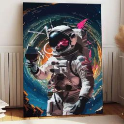 Art Street Multicolor Cotton Canvas Space Astronaut Wine Glass Graffiti Painting-image-5