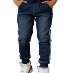 Under Fourteen Only Boys Navy Solid Denim Joggers-picture-21
