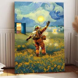 Art Street Multicolor Cotton Canvas Space Astronaut Graffiti Floral Painting-picture-44