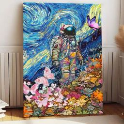 Art Street Pink & Blue Cotton Canvas Space Astronaut Graffiti Butterfly Painting-image-61