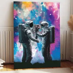 Art Street Multicolor Cotton Canvas Space Astronaut Couple Graffiti Painting-picture-45