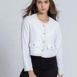 SHAYE White Relaxed Fit Jacket-image-17