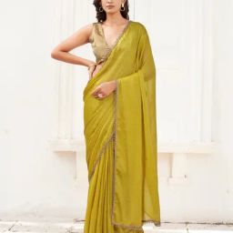 Tikhi Imli Yellow Solid Saree with Unstitched Blouse-36