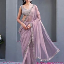 Tikhi Imli Lavender Solid Saree with Unstitched Blouse-image-91