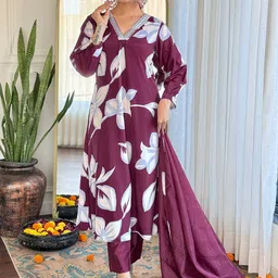 KALINI Women Floral Printed Regular Sequinned Kurta with Trousers & Dupatta-17