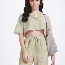 glitchez Geo Luxe Print Crop Shirt With Shorts Co-Ord Set-image-3