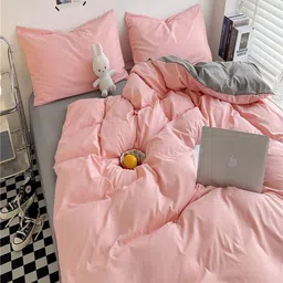 JC HOME Grey & Pink 4 Pieces Double Extra Large Bedding Set-picture-2