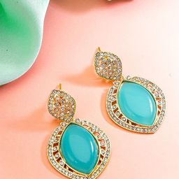 Anouk Gold-Plated Artificial Stones Studded Teardrop Shaped Drop Earrings-picture-49