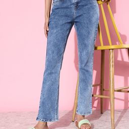 Kook N Keech Women Denim Blue Straight Fit Stretchable Vacay Chill Graphic High Jeans-image-89