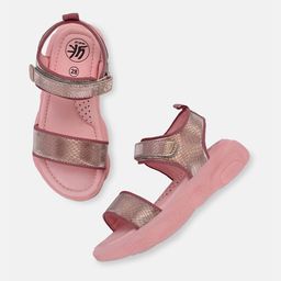 YK Girls Textured Open Toe Flats-16