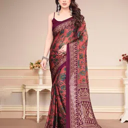 MAGNEITTA Women Floral Printed Pure Chiffon Saree-picture-15