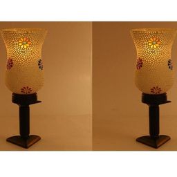 SOMIL Pack of 2 Multicoloured Printed Glass Cylindrical Shaped Table Lamp-image-26