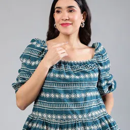 Peppinos Women Embroidered Puff Sleeve Cotton Peplum Top-49