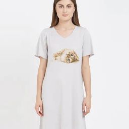 Soie Grey Cotton Printed Sleep T-Shirt-image-26