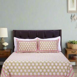 SHAHENAZ Pink & Green Floral Cotton 120 TC Queen Bedsheet Set-2.7 m X 2.25 m-image-108