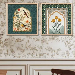 Kotart Brown & Teal 2 Pieces Traditional Wooden Wall Arts-picture-3