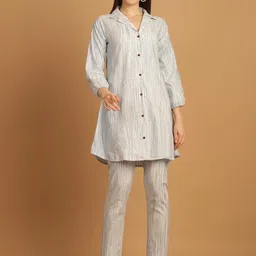 CORSICA Printed Cotton Collared Neck Three Fourth Sleeves Shirt With Trouser Co-Ords-image-85