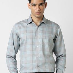 Van Heusen Checked Spread Collar Cotton Formal Shirt-image-60