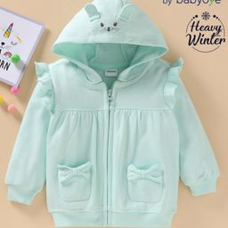 Babyoye Cotton Blend Brushed Fleece Solid Color Hooded Sweatshirt With Bow Applique - Blue-image-32