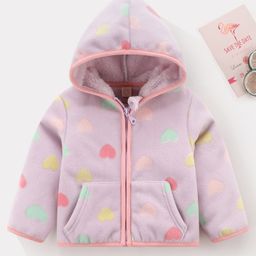 Kookie Kids Full Sleeves Hooded Winter SweatJacket Heart Print - Purple-image-23